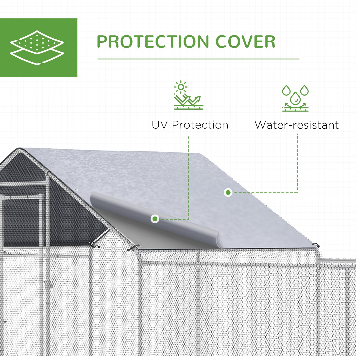 Chicken Run, 23' x 6.6' Metal Chicken Coop with Waterproof and Anti-UV Cover, Spire Roof, Door, for 12-14 Chickens, Duck