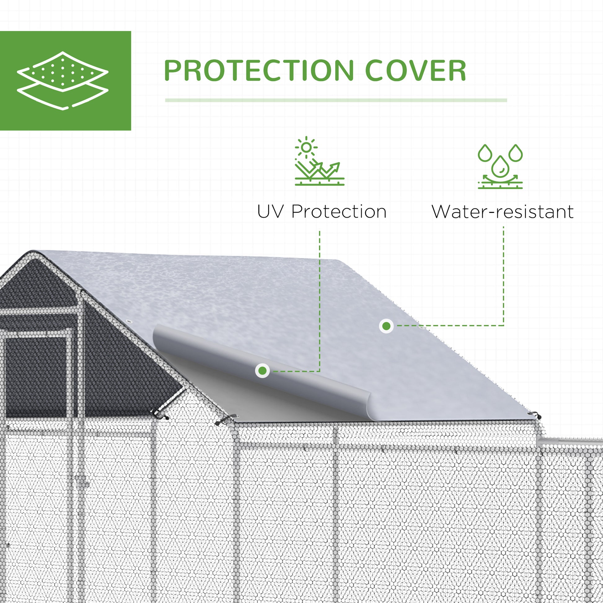 Chicken Run, 23' x 6.6' Metal Chicken Coop with Waterproof and Anti-UV Cover, Spire Roof, Door, for 12-14 Chickens, Duck