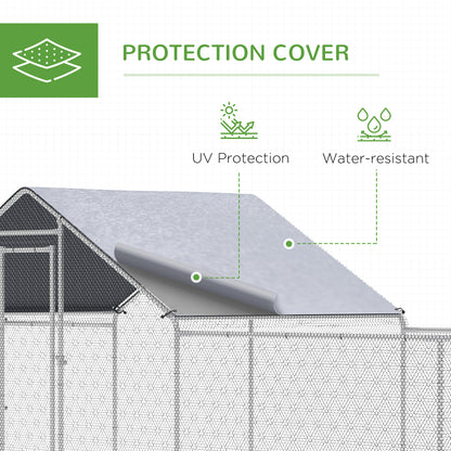 Chicken Run, 23' x 6.6' Metal Chicken Coop with Waterproof and Anti-UV Cover, Spire Roof, Door, for 12-14 Chickens, Duck