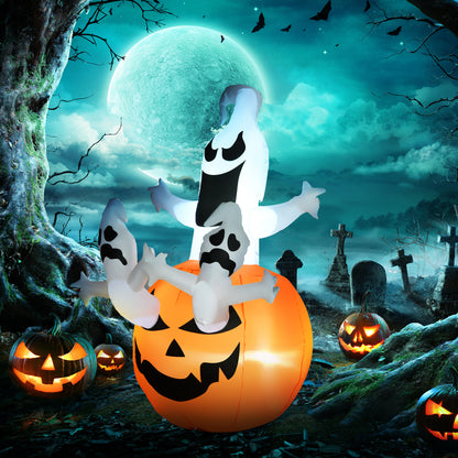 6FT Tall Halloween Inflatable Jack-O-Lantern and Ghosts, Outdoor Blow Up Yard Decoration with Pumpkin Lantern and LED Li