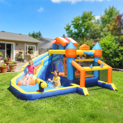 Qaba Bouncy Castle for Kids, Inflatable Bounce House with Slide, Pool (Ball Pit), Climbing Wall and Blower for Indoor Ou