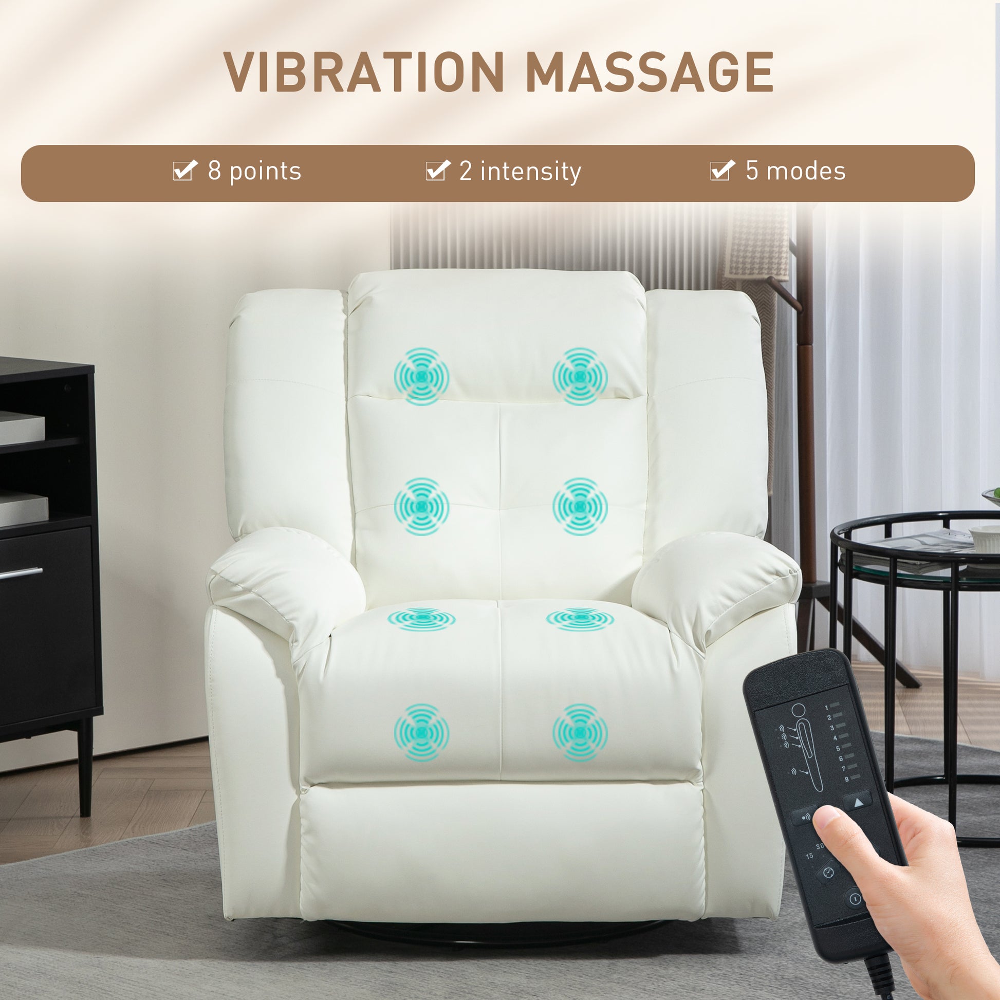 8-Point Vibration Massage Recliner Chair with Comfor Padding, Remote Control, Side Pockets, Swivel Nursery Rocking Chair