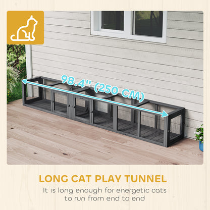 Cat Tunnel, Outdoor Cat Enclosure with Combinable Design, 8 Doors, 98" Kitty Toys for House, Window, Cage, Dark Grey