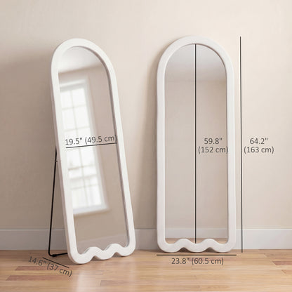 64" x 24" Full Length Mirror, Floor Mirror Hanging or Wall Mount, with Arched Wavy Bottom Velvet Frame for Bedroom