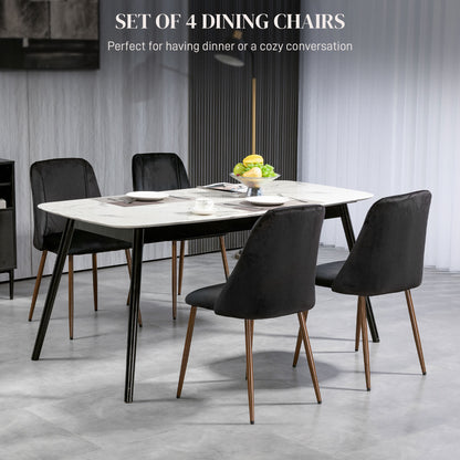 Upholstered Dining Chairs Set of 4, Velvet Accent Chair with Back and Wood-grain Steel Leg for Kitchen, Black
