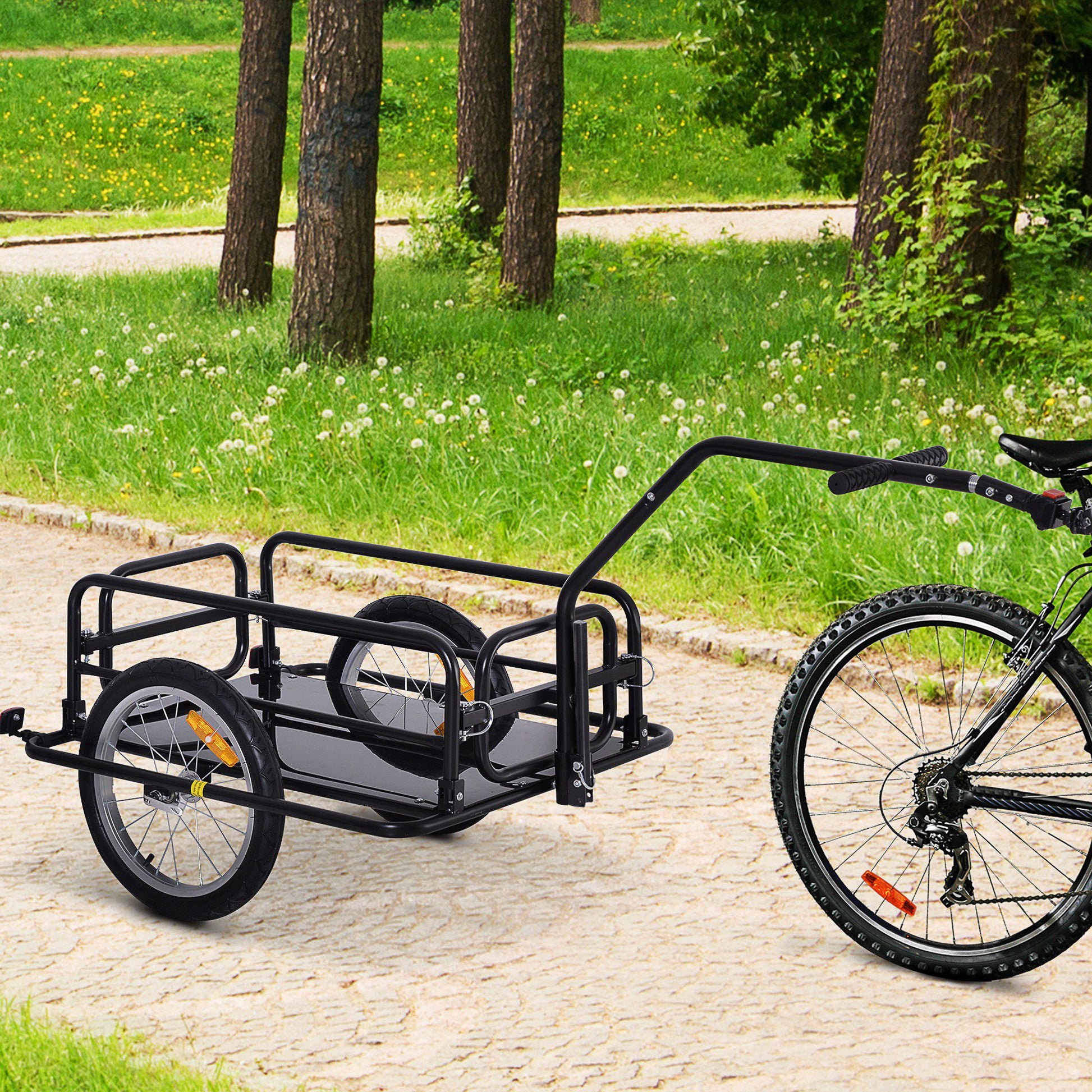 VarietyKart Folding Bicycle Cargo Trailer Utility Bike Cart Carrier Garden Patio Tool with Hitch Black