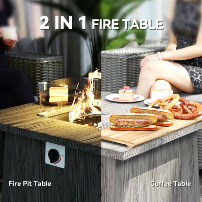 28" Propane Fire Pit Table 40,000 BTU Square Outdoor Gas Fire Table with Waterproof Cover, Adjustable Foot Pads