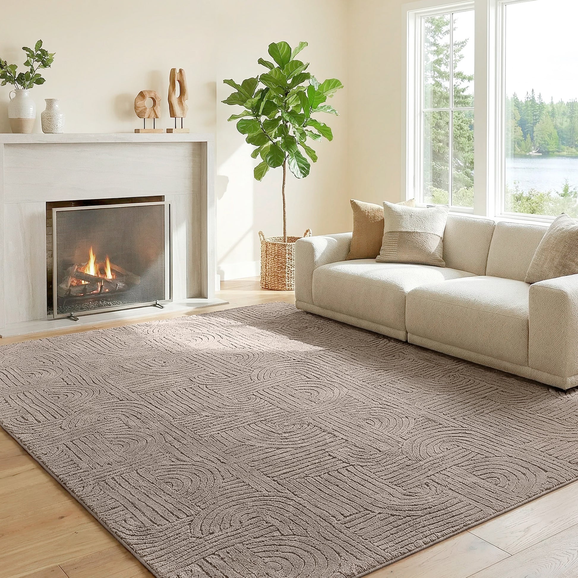 6x9 Area Rug, Luxurious Faux Fur Rug, Non-Slip Floor Carpet for Living Room, Bedroom, Dining Room, Tan