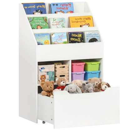 Kids Bookshelf Bookcase, Montessori-Inspired 4 Tier Large Capacity Rack Organizer with Moveable Drawer for Books for Rea