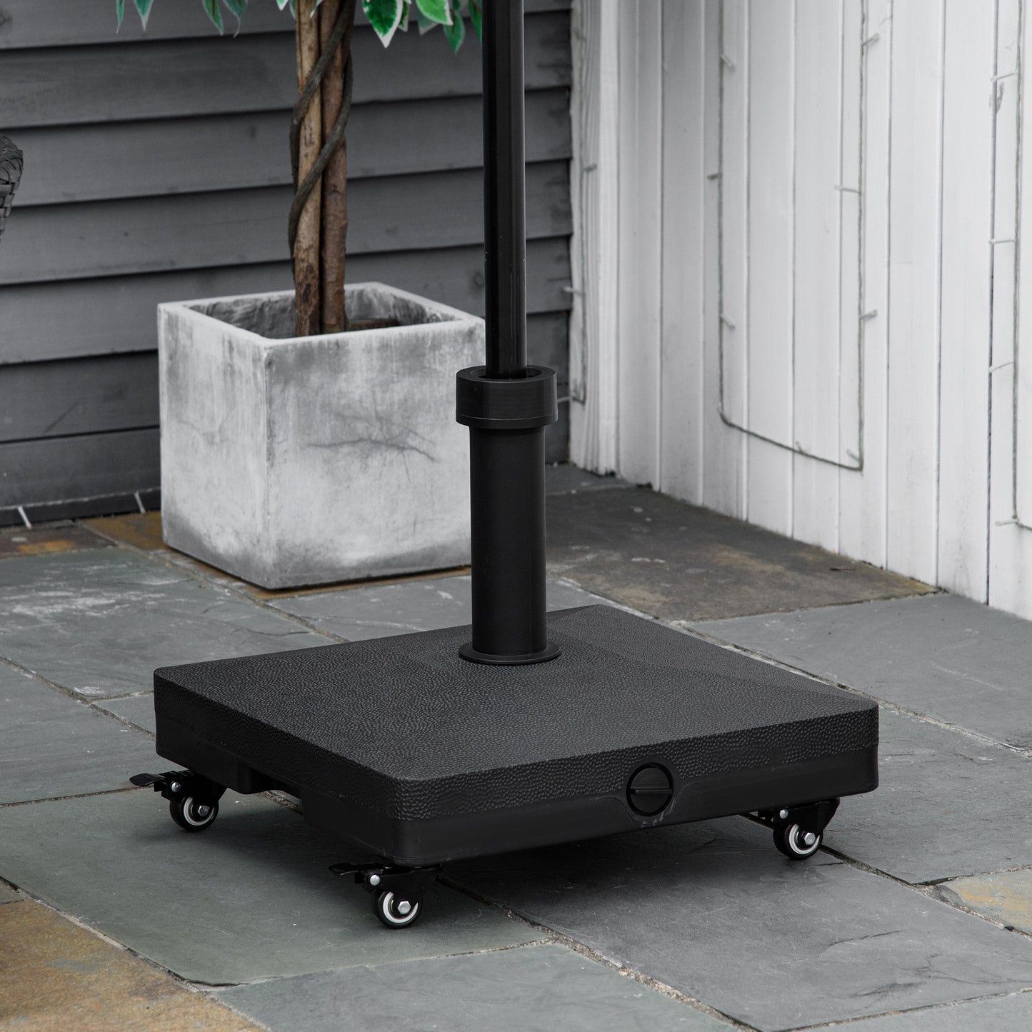 HDPE Square Parasol Base, Portable Umbrella Stand Weights for Cantilever Banana Parasol with Wheels, 35lbs with Water or