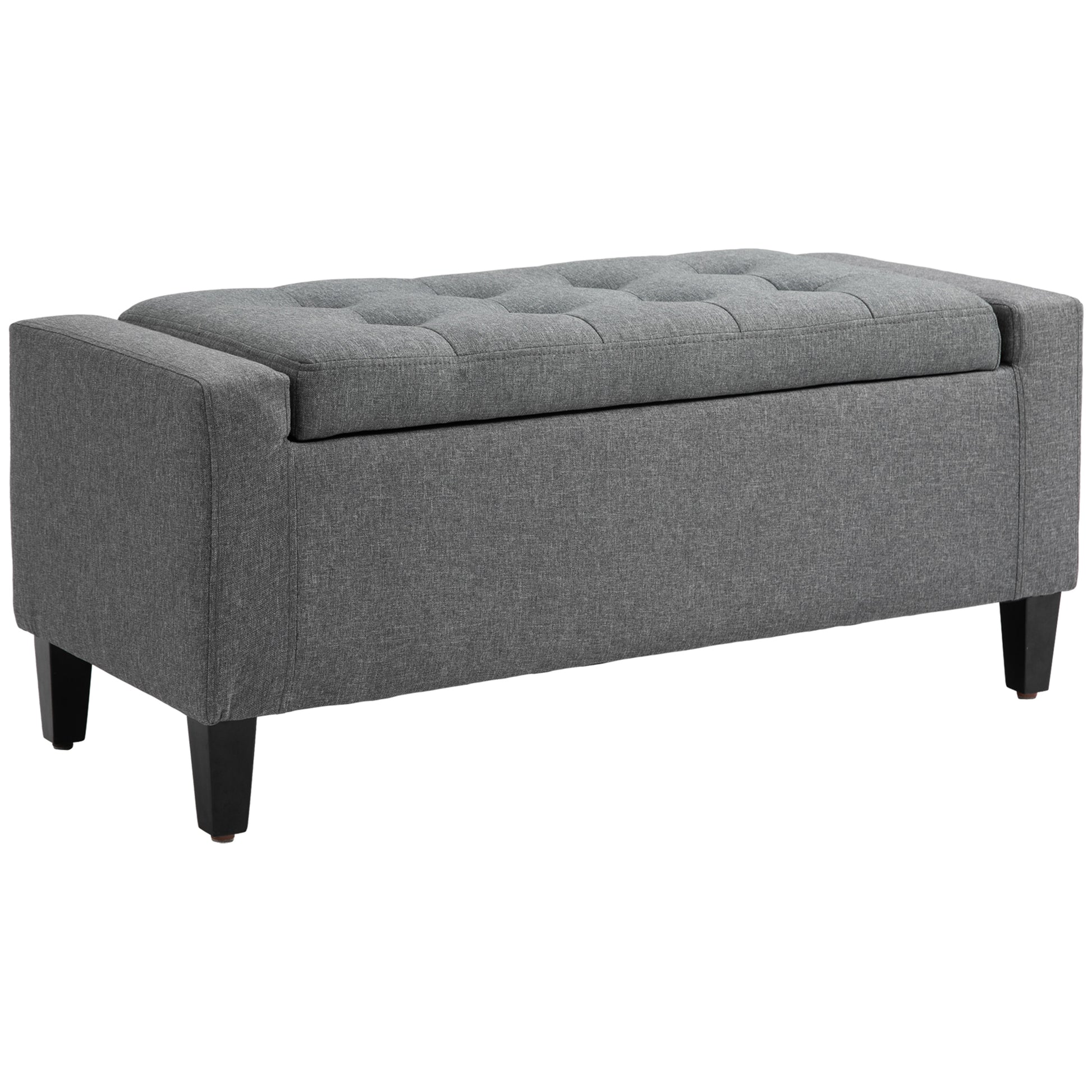 36" Storage Ottoman Bench, Linen-Look Fabric End of Bed Bench with Solid Wood Frame and Legs, Tufted Storage Chest, Foot