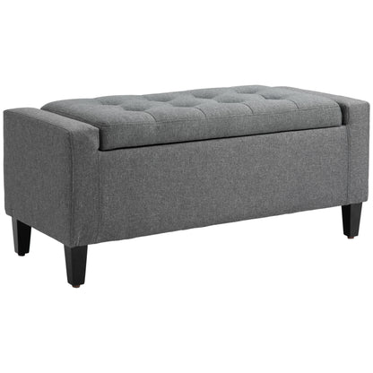 36" Storage Ottoman Bench, Linen-Look Fabric End of Bed Bench with Solid Wood Frame and Legs, Tufted Storage Chest, Foot