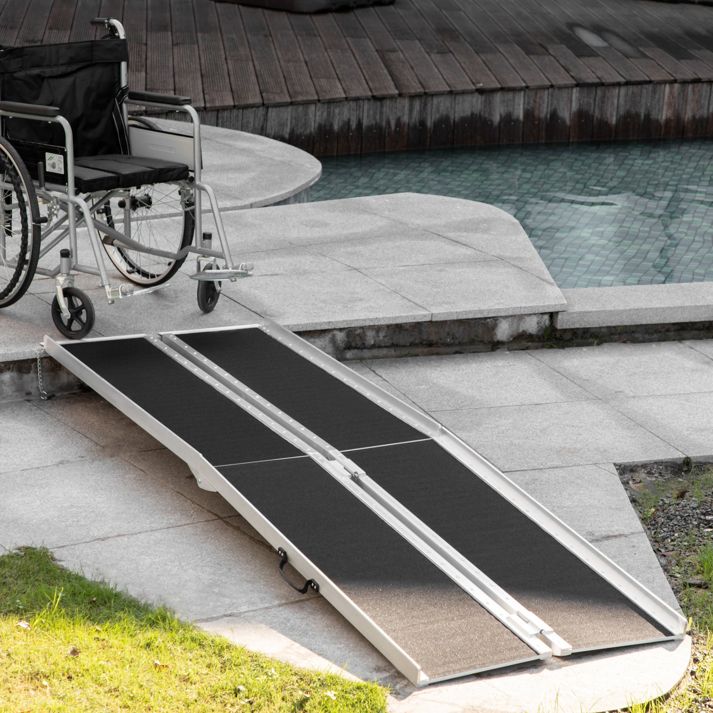 8ft Wheelchair Ramp, 600lbs Capacity Non-Slip Aluminum Folding Handicap Ramp with Reinforced Welded Hinges, for Home Ste