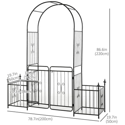 7.2FT Metal Garden Arch with Gate, 2 Side Planter Baskets, Garden Arbor Archway Trellis for Roses and Climbing Plants, B