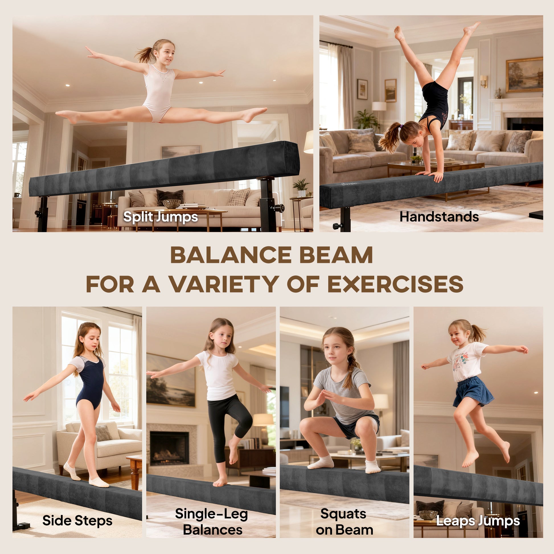 Soozier 7.5ft Adjustable Balance Beam, Gymnastics Beam with Wheels, Gymnastics Equipment for 6+ Years Old Training