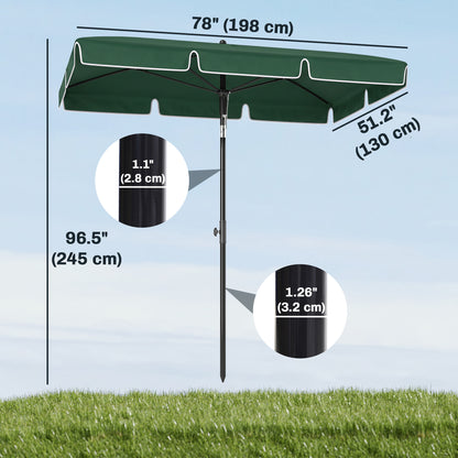 6.5x4ft Rectangle Patio Umbrella Aluminum Tilt Adjustable Garden Parasol Sun Shade Outdoor Canopy Green