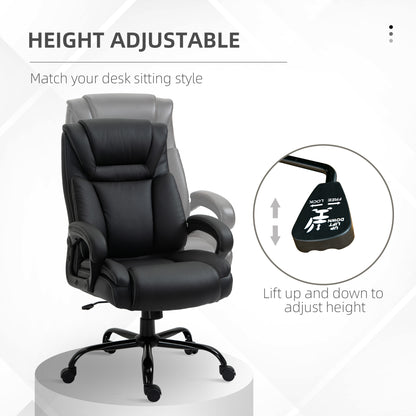 PU Leather Executive Office Chair with High Back, Adjustable Height and Swivel Wheels, 400LBS Capacity, Black
