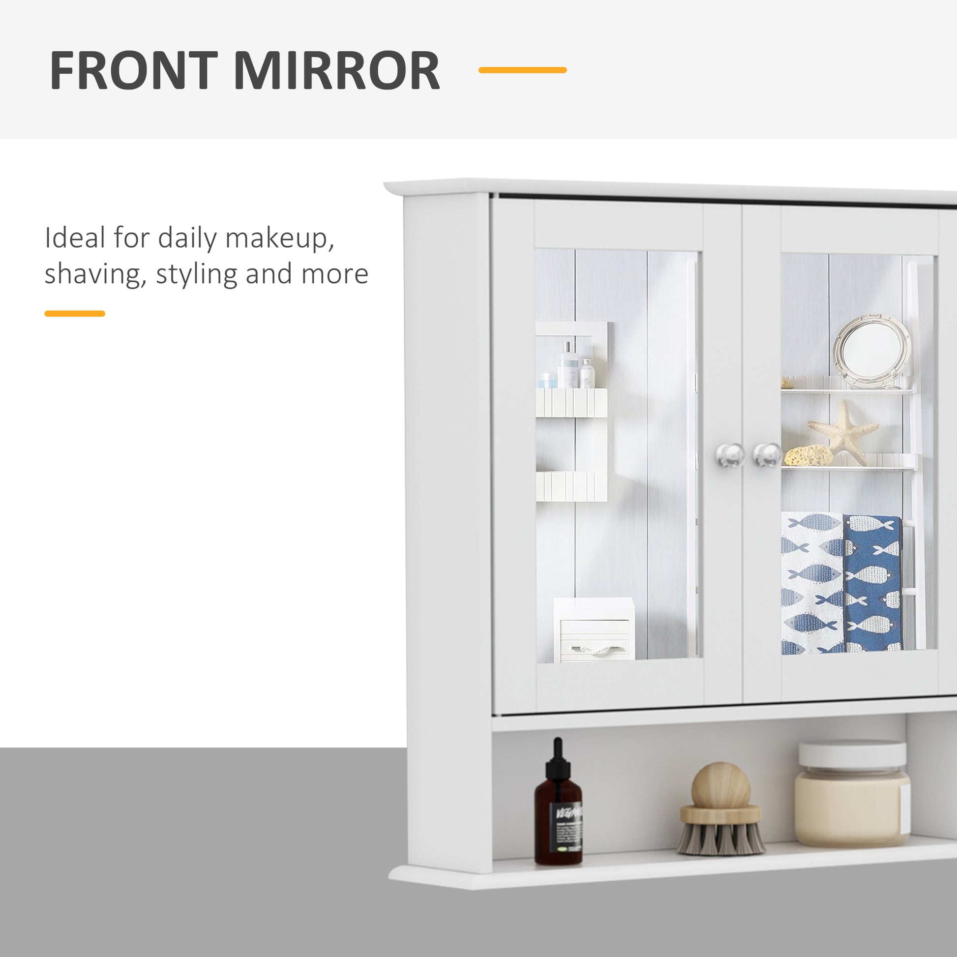 Medicine Cabinet, Wall-Mounted Bathroom Mirror Cabinet with Double Doors, Open Shelf, and Adjustable Shelf, Modern Bathr