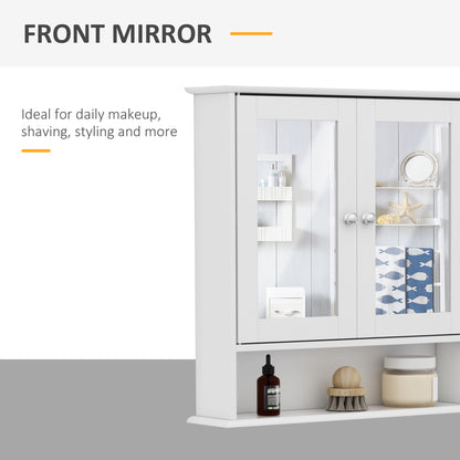 Medicine Cabinet, Wall-Mounted Bathroom Mirror Cabinet with Double Doors, Open Shelf, and Adjustable Shelf, Modern Bathr