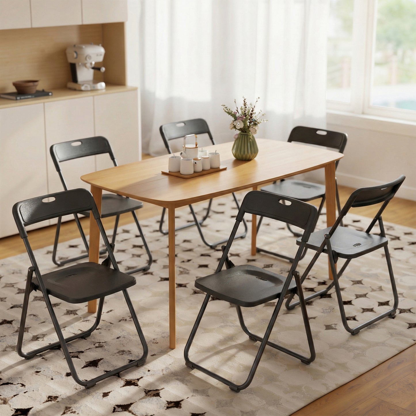 Folding Chairs 6 Pack, Plastic Foldable Chairs with Vent, Carry Hole and Steel Frame for Home, Office, Dining, Black