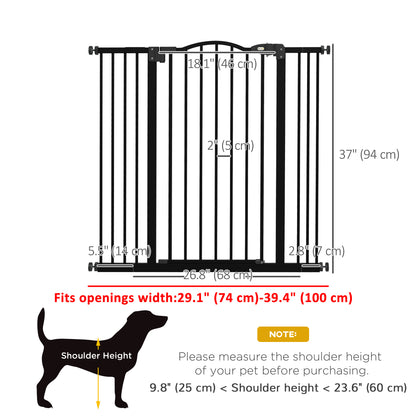 Extra Tall Dog Gate with Door, Pressure Fit, Auto Close, Double Locking for Doorways Hallways Stairs, 29"-39", Black