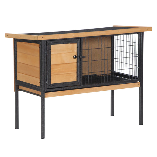 Rabbit Hutch, Wooden Bunny Cage Indoor Outdoor Bunny Hutch with Tray and Openable Water-Resistant Roof, Yellow