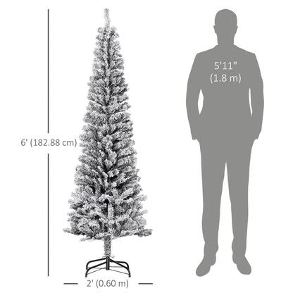 6ft Flocked Christmas Tree, Pencil Christmas Tree with Realistic Branch Tips, Folding Metal Stand, Black