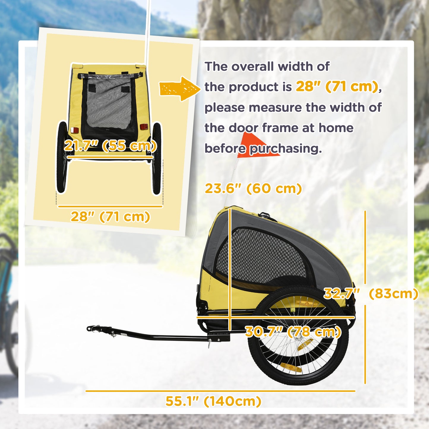 VarietyKart Dog Bike Trailer with Hitch Coupler, Quick Release Wheels, Reflectors, Flag for Medium Dogs, Yellow