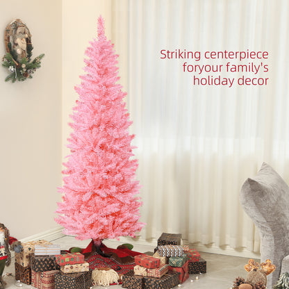 6ft Tall Pencil Artificial Christmas Tree with 479 Branch Tips with Steel Base, Pink