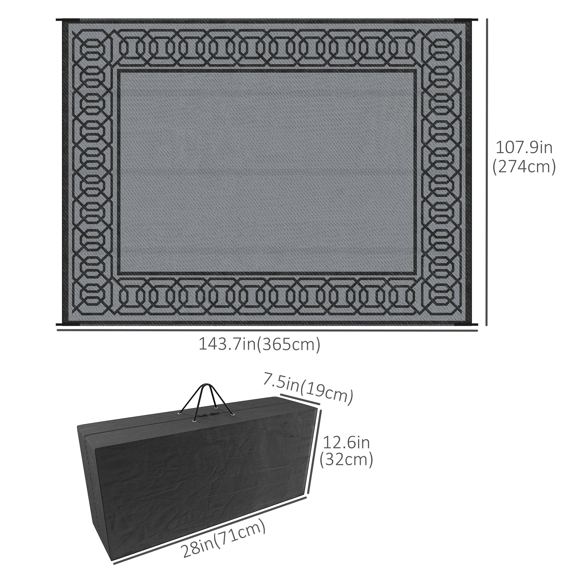 Portable Outdoor Rug with Carrying Bag, 9' x 12' Reversible Mat, Waterproof Plastic Straw RV Rug for Backyard, Deck, Pic