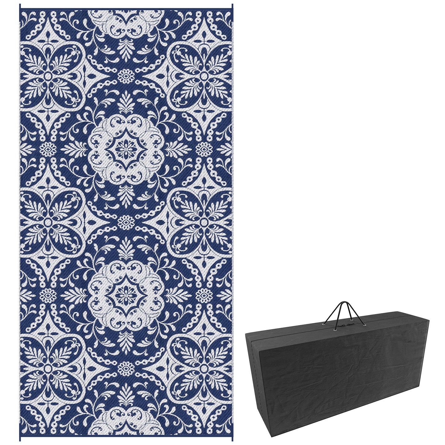 Portable Outdoor Rug with Carry Bag, 9' x 18' Reversible Mat, Waterproof Plastic Straw RV Rug for Backyard, Deck, Picnic