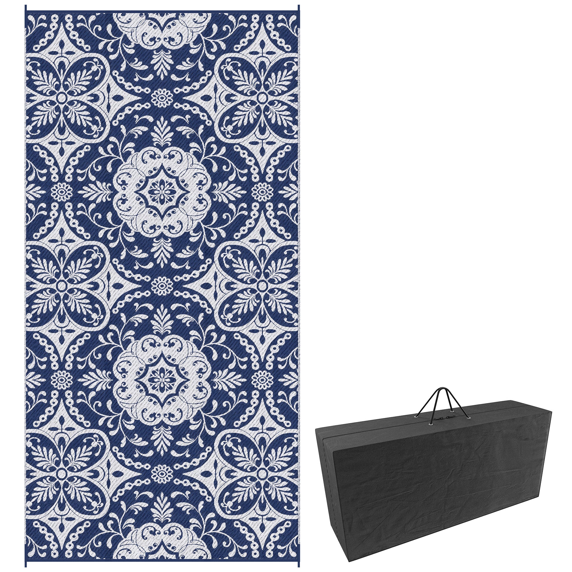 Portable Outdoor Rug with Carry Bag, 9' x 18' Reversible Mat, Waterproof Plastic Straw RV Rug for Backyard, Deck, Picnic