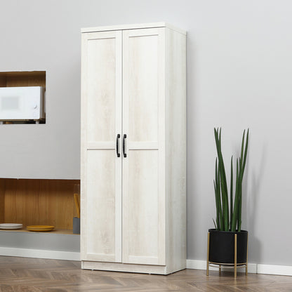 63" Kitchen Storage Cabinet, 5-tier Pantry Cabinet with Doors and Adjustable Shelves for Dining Room, Distressed White