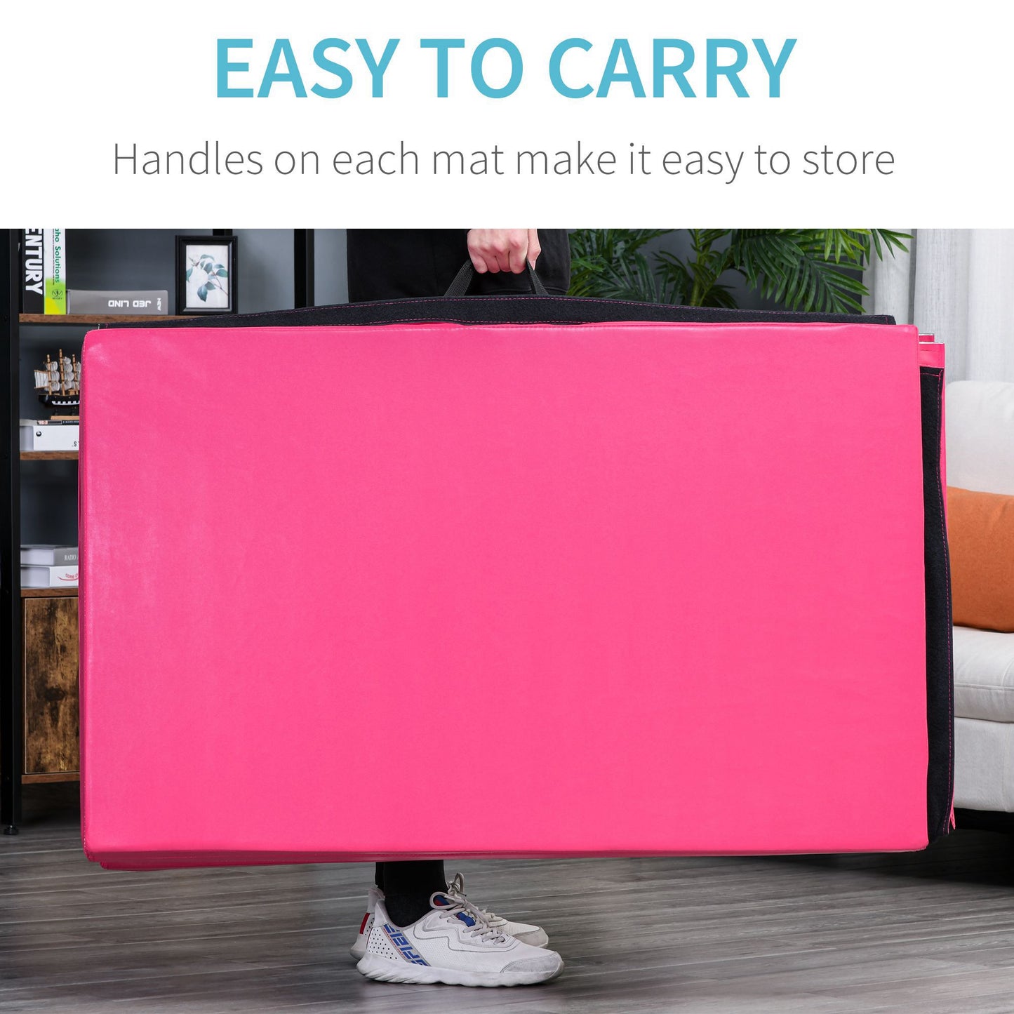 Soozier 4'x10'x2'' Folding Gymnastics Tumbling Mat, Exercise Mat with Carrying Handles for Yoga, MMA, Martial Arts, Pink