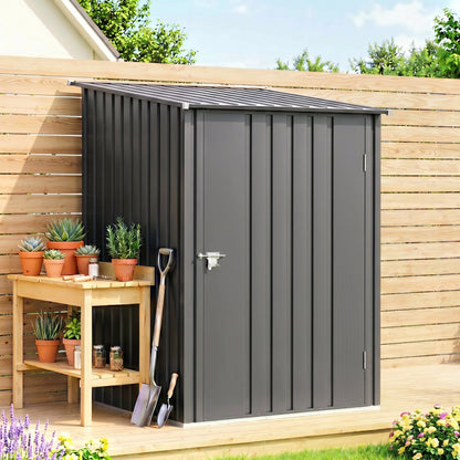 Garden Tool Storage Shed, Small Steel Shed with Lockable Door for Garden & Patio, Galvanized Steel Construction, Dark Gr