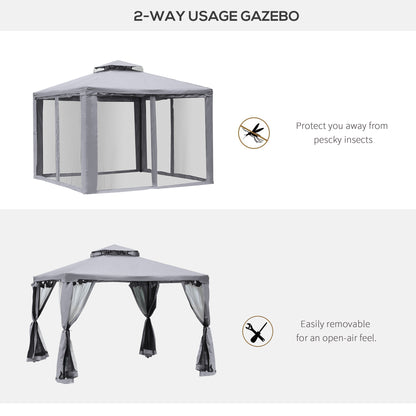 10' x 10' Patio Gazebo Pavilion, 2-Tier Roof Canopy Outdoor Event Tent with Steel Frame and Mosquito Netting for Garden,