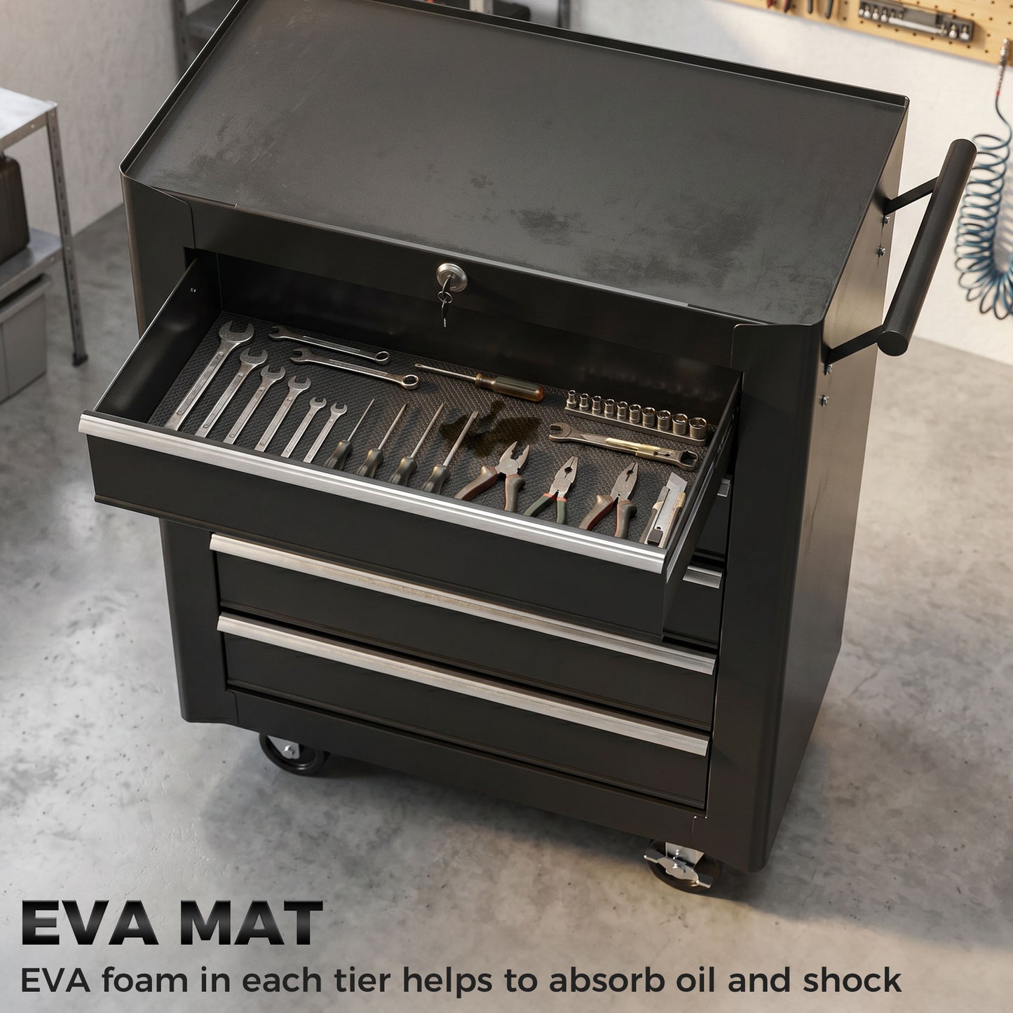 Rolling Tool Chest, 5-Drawer Lockable Tool Cabinet with 4 Wheels, Handle, Toolbox Storage Organizer for Garage, Workshop