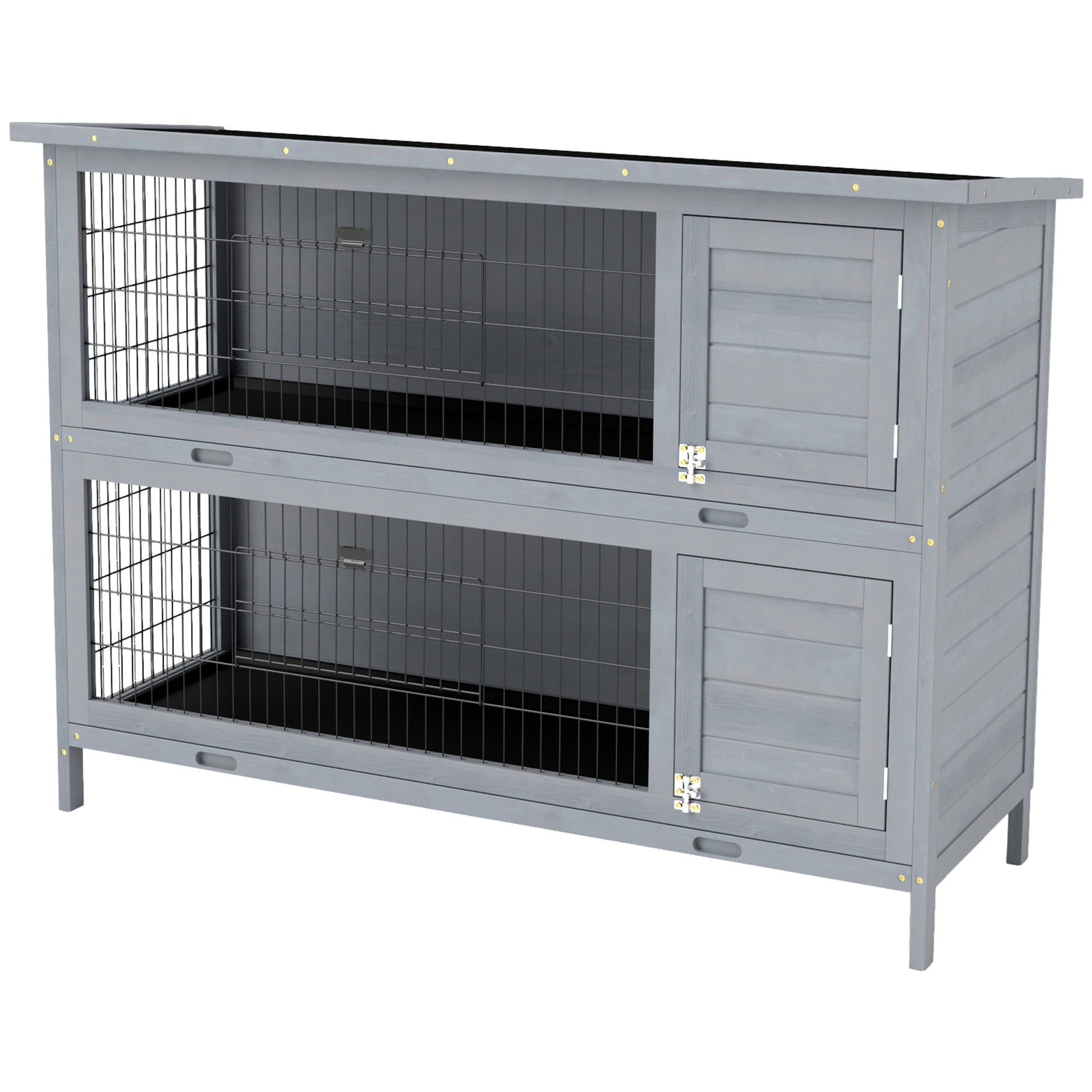 2 Tier Wooden Rabbit Hutch Bunny Pet House Wooden Coop Run, Grey