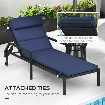 Patio Chaise Lounge Chair Cushion Replacement Sun Lounger Pads with Headrest and Ties, Dark Blue