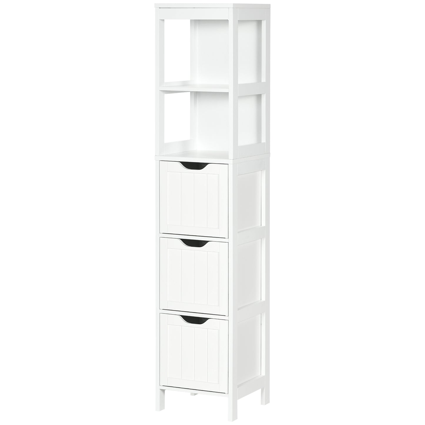 Narrow Bathroom Cabinet with 3 Drawers and 2 Tier Shelf, Tall Cupboard Freestanding Linen Tower, White