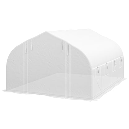13 x 9.8ft Walk-in Polytunnel Greenhouse, Zipped Roll Up Sidewalls, Mesh Door, 8 Mesh Windows, Plant Labels and Gloves, 