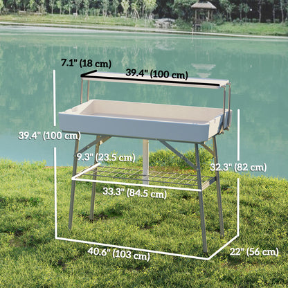 3.5ft Folding Ice Cooler Table with Drain, 2-Tier Outdoor Patio Party Cooler, Fishing Cleaning Table with Storage Shelf 