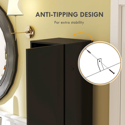 Tall Bathroom Cabinet, High Gloss Storage Cabinet with Doors and Adjustable Shelves, 11.8" x 11.8" x 71.5", Black