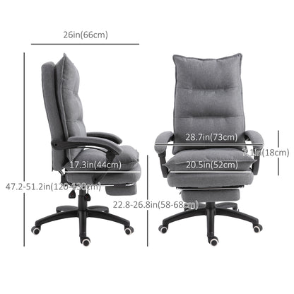 Office Chair 360° Swivel Adjustable Height Linen Style Fabric Recliner with Retractable Footrest and Double Padding, Gre
