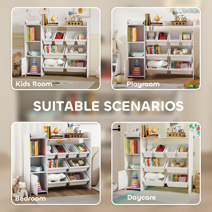 Qaba Kids Bookshelf and Toy Storage Organizer, Children Bookcase with 8 Removable Bins, Cabinet for Playroom, Kids Room,