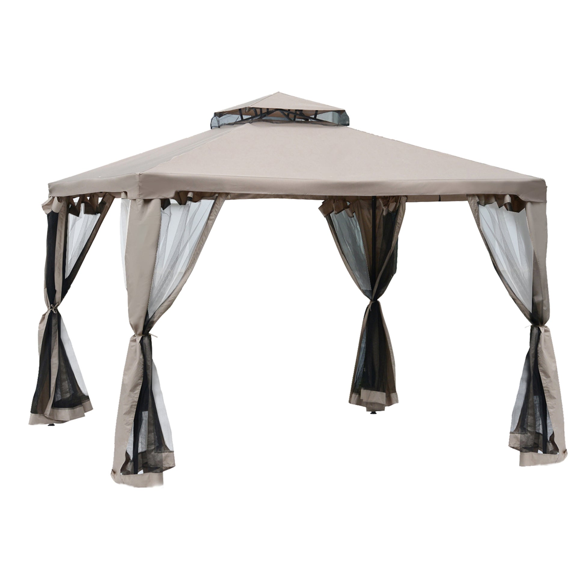 10' x 10' Patio Gazebo Pavilion, 2-Tier Roof Canopy Outdoor Event Party Tent with Steel Frame for Garden, Yard and Sun S
