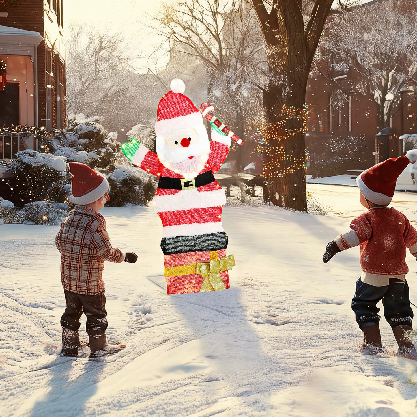 3ft Lighted Santa Claus, Light Up Christmas Decor with 97 LEDs, Stakes and Zip Ties, IP44 Waterproof for Indoor Outdoor