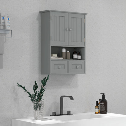 Bathroom Wall Cabinet with 2 Drawers, Modern Medicine Cabinet with 2 Doors and Open Shelf, Over the Toilet Storage Organ