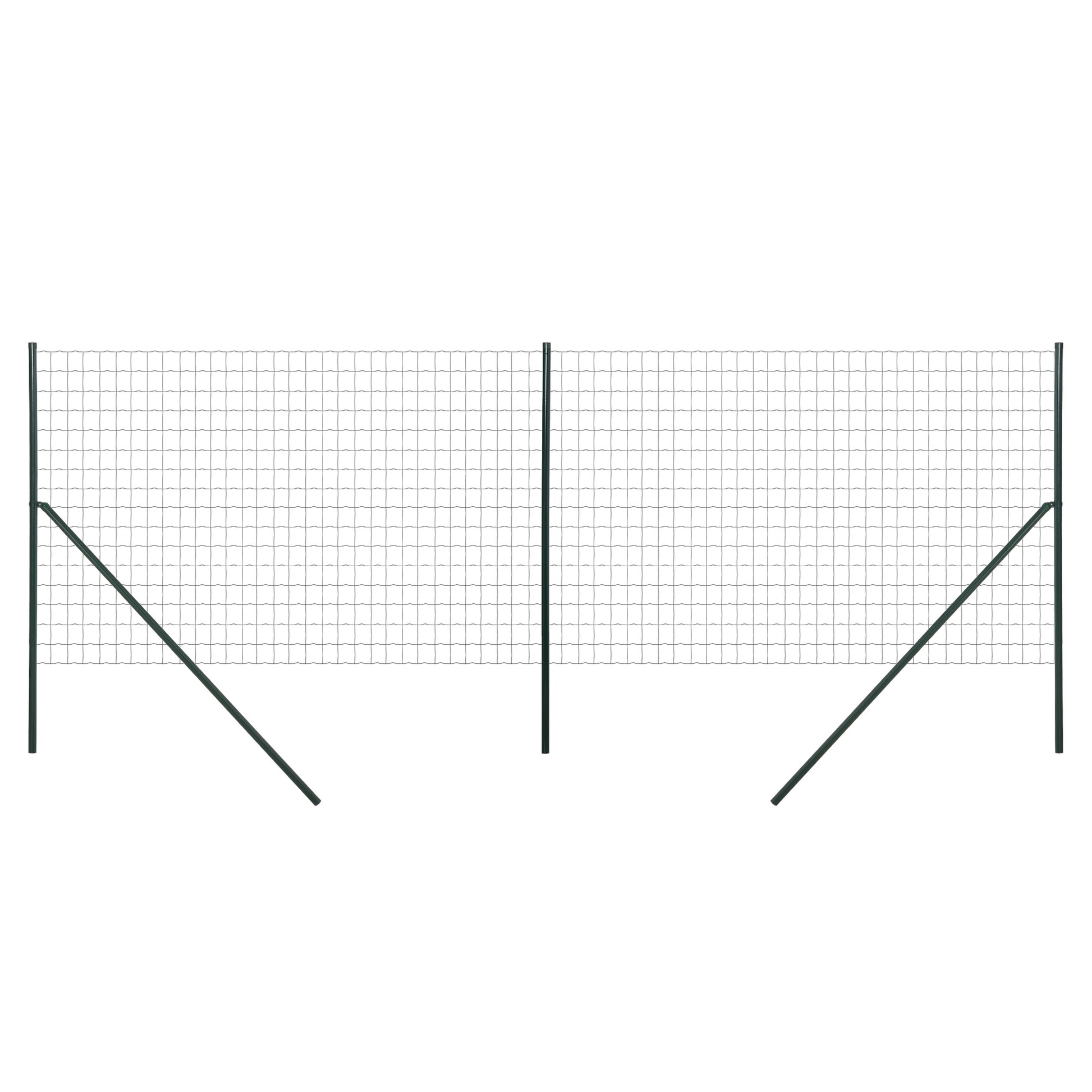 Garden Fence Barrier, Welded Fence Roll, Includes Posts & Support Braces, Green Plastic-Coated Steel