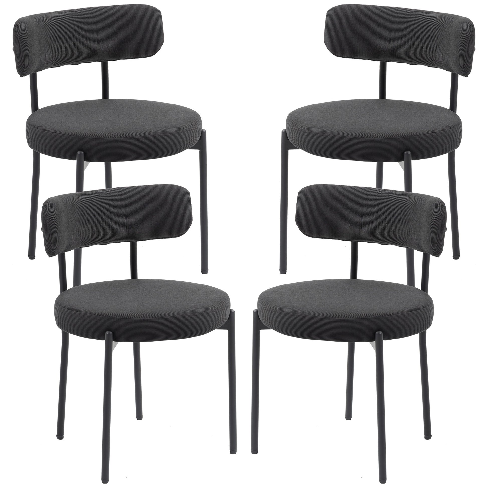 4 Pieces Kitchen Chairs, Modern Dining Chairs w/ Corduroy Upholstery and Steel Legs for Living Room, Black